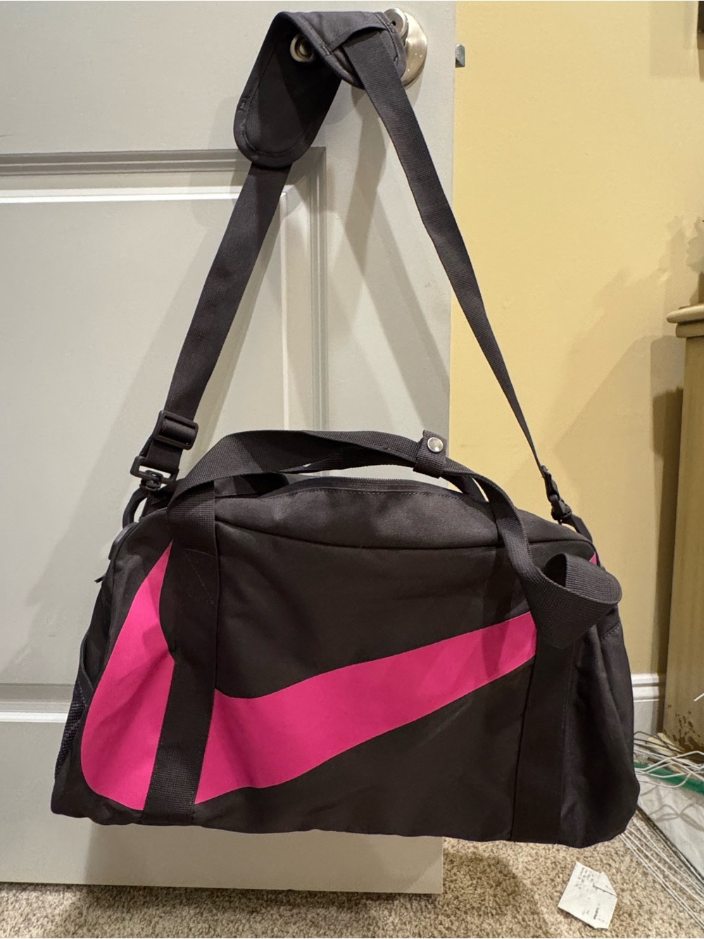 Nike Charcoal Grey Duffel with Pink Swoosh Accent